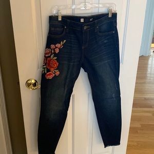 Womens Kut from the Kloth flower embroidered jeans.
